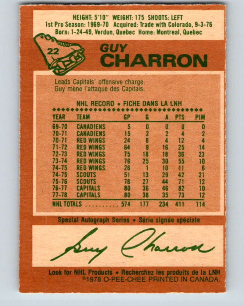 1978-79 O-Pee-Chee #22 Guy Charron  Washington Capitals  V21094