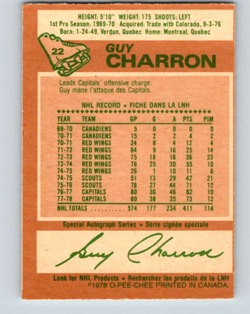 1978-79 O-Pee-Chee #22 Guy Charron  Washington Capitals  V21095