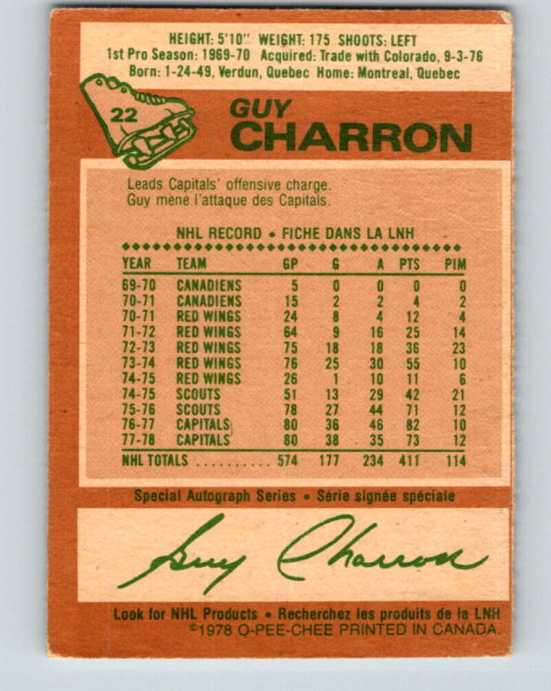 1978-79 O-Pee-Chee #22 Guy Charron  Washington Capitals  V21098