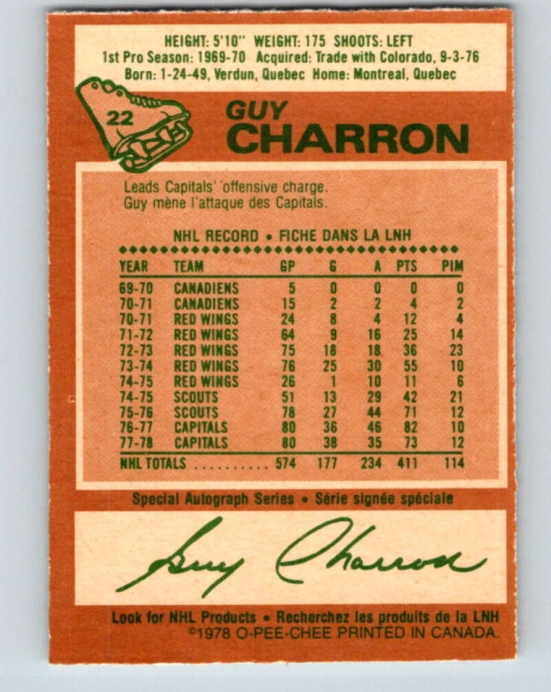 1978-79 O-Pee-Chee #22 Guy Charron  Washington Capitals  V21100
