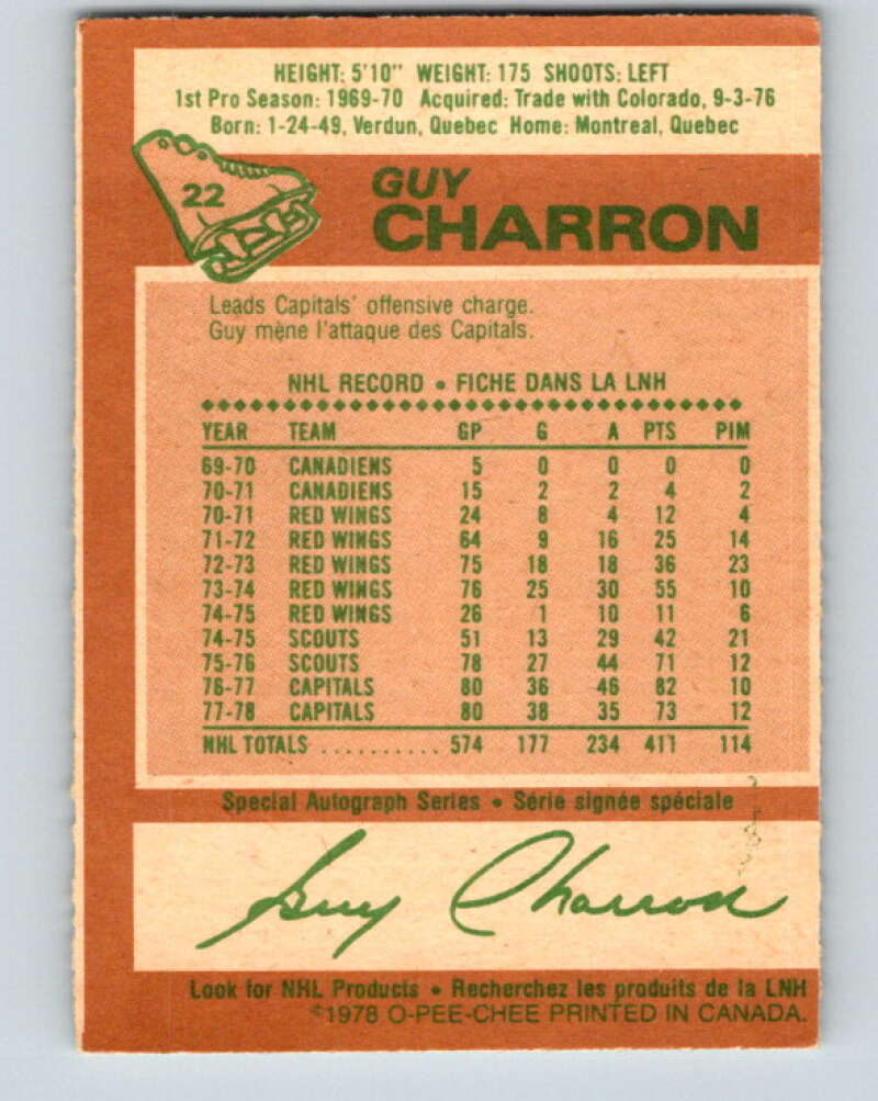 1978-79 O-Pee-Chee #22 Guy Charron  Washington Capitals  V21102