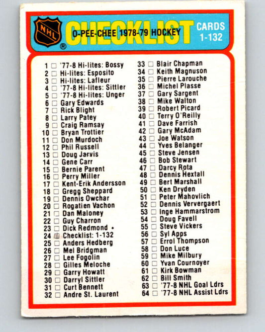 1978-79 O-Pee-Chee #24 Checklist   V21123