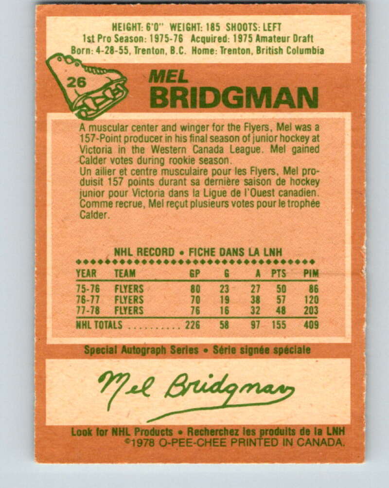 1978-79 O-Pee-Chee #26 Mel Bridgman  Philadelphia Flyers  V21141