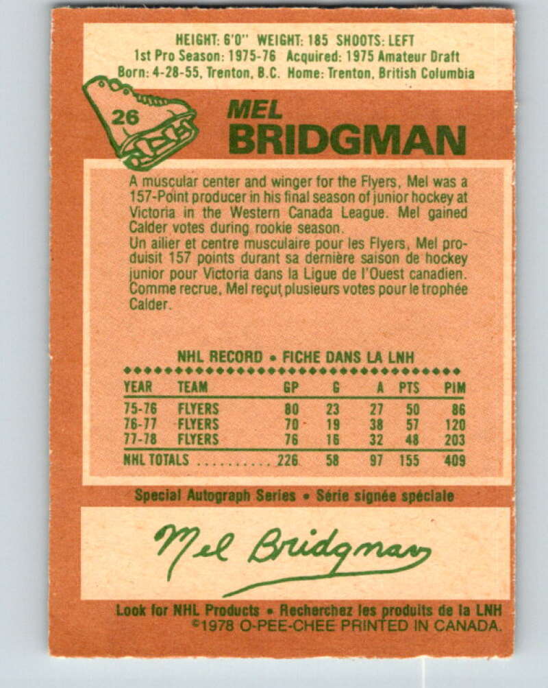 1978-79 O-Pee-Chee #26 Mel Bridgman  Philadelphia Flyers  V21143