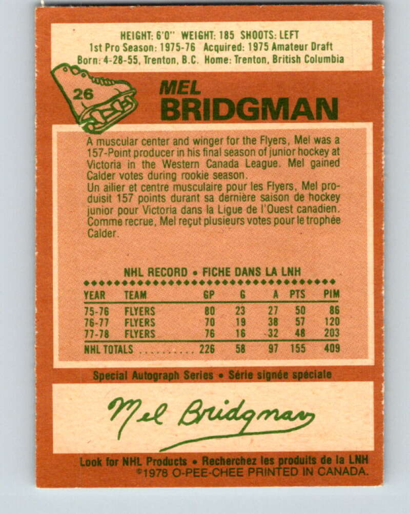 1978-79 O-Pee-Chee #26 Mel Bridgman  Philadelphia Flyers  V21146