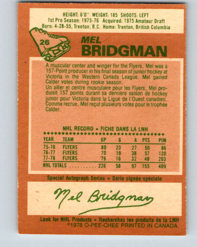 1978-79 O-Pee-Chee #26 Mel Bridgman  Philadelphia Flyers  V21147