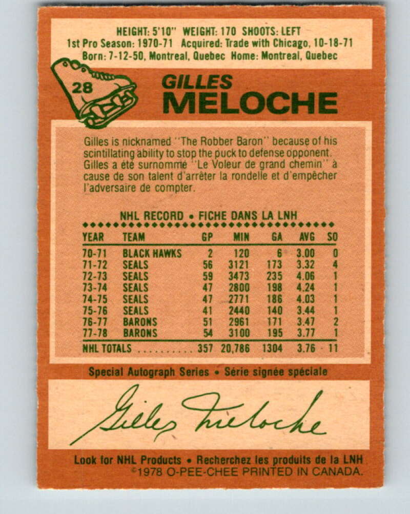 1978-79 O-Pee-Chee #28 Gilles Meloche  Minnesota North Stars  V21181