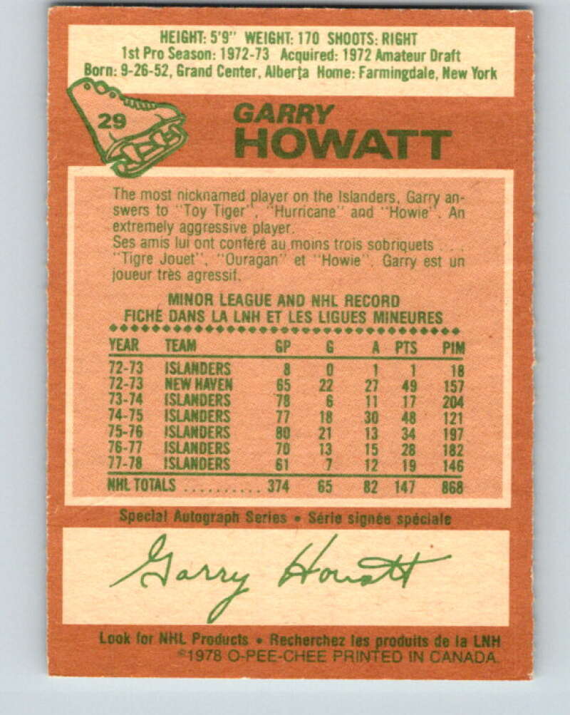 1978-79 O-Pee-Chee #29 Garry Howatt  New York Islanders  V21185