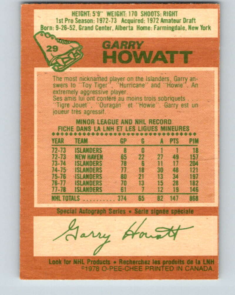 1978-79 O-Pee-Chee #29 Garry Howatt  New York Islanders  V21187