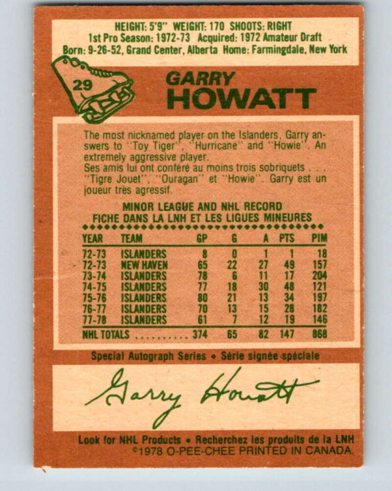 1978-79 O-Pee-Chee #29 Garry Howatt  New York Islanders  V21188