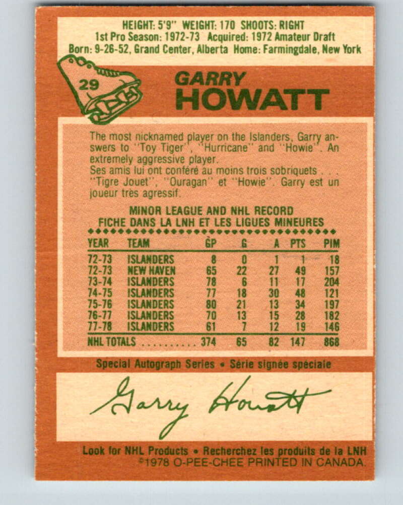 1978-79 O-Pee-Chee #29 Garry Howatt  New York Islanders  V21196