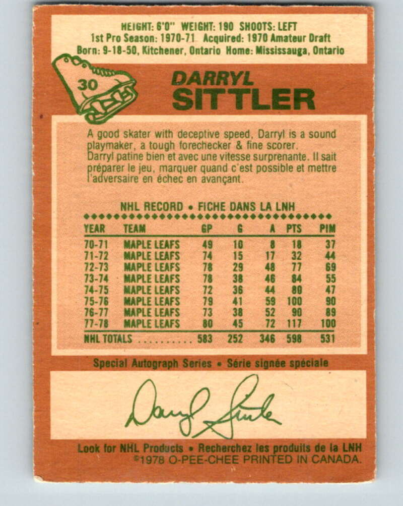 1978-79 O-Pee-Chee #30 Darryl Sittler AS  Toronto Maple Leafs  V21201