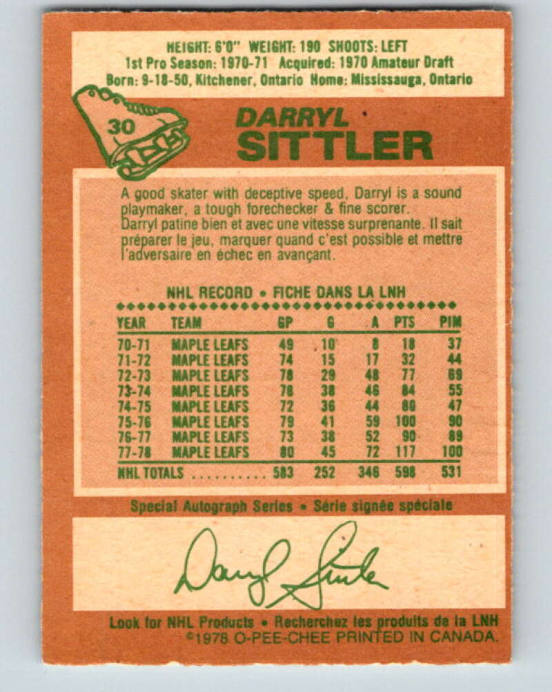 1978-79 O-Pee-Chee #30 Darryl Sittler AS  Toronto Maple Leafs  V21202