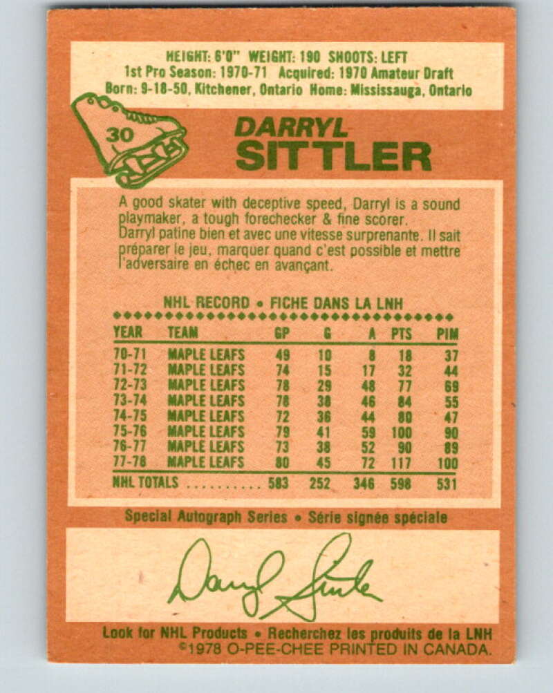 1978-79 O-Pee-Chee #30 Darryl Sittler AS  Toronto Maple Leafs  V21209