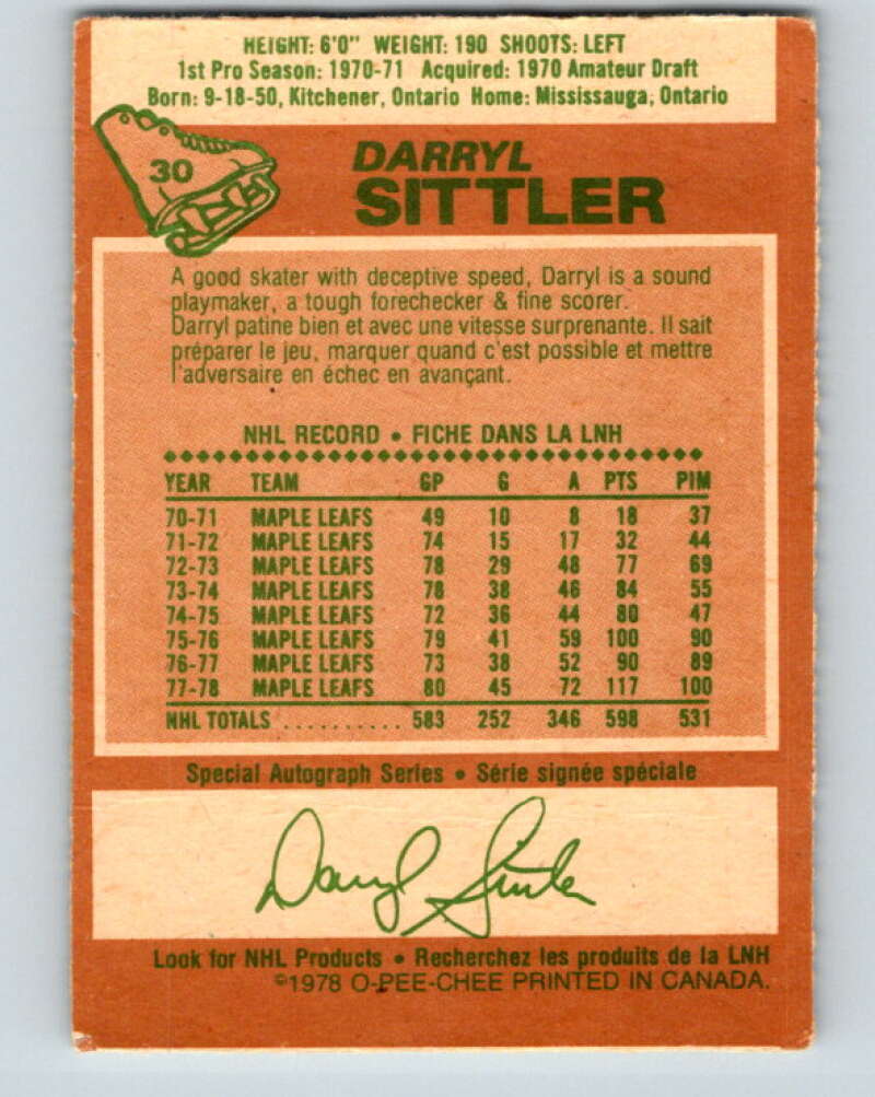 1978-79 O-Pee-Chee #30 Darryl Sittler AS  Toronto Maple Leafs  V21214