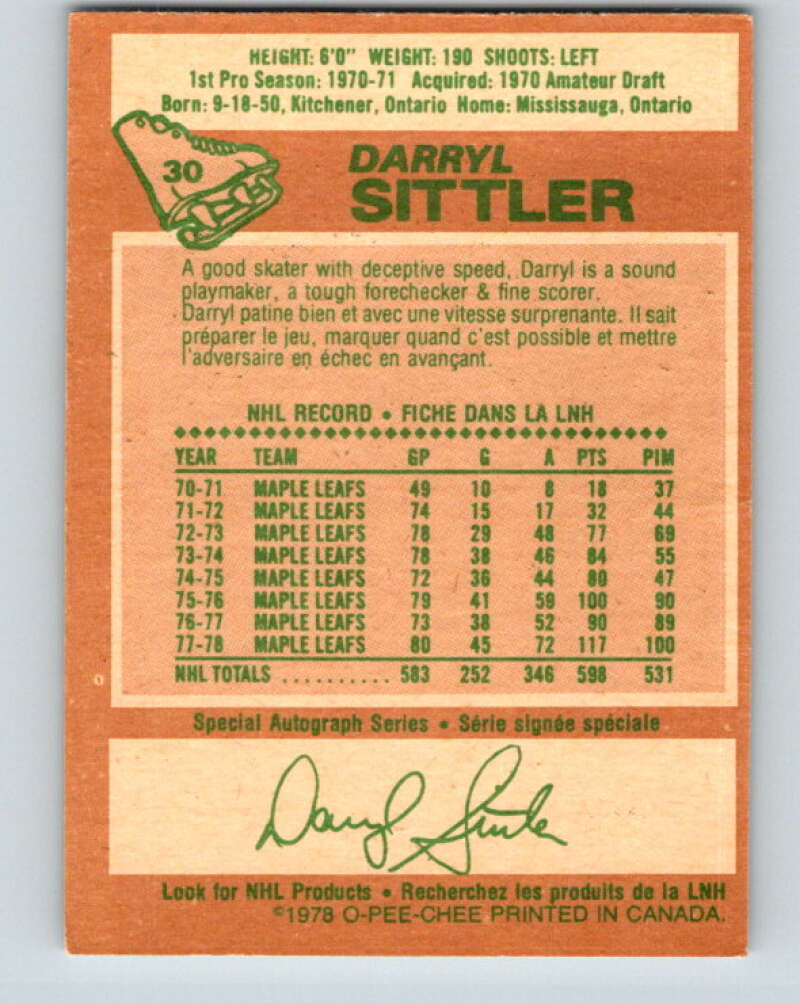 1978-79 O-Pee-Chee #30 Darryl Sittler AS  Toronto Maple Leafs  V21219