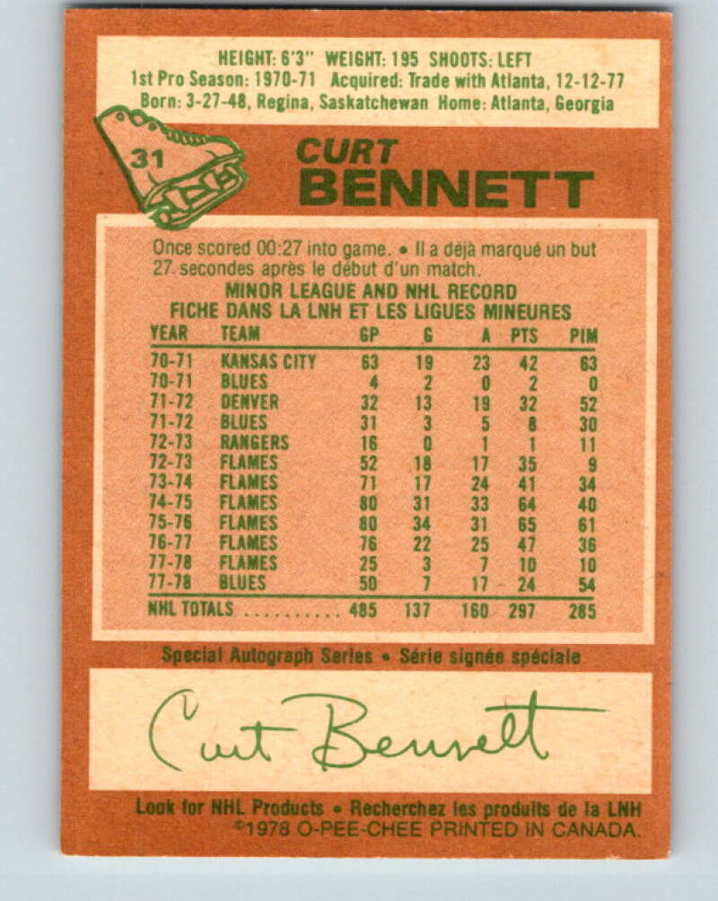 1978-79 O-Pee-Chee #31 Curt Bennett  St. Louis Blues  V21225