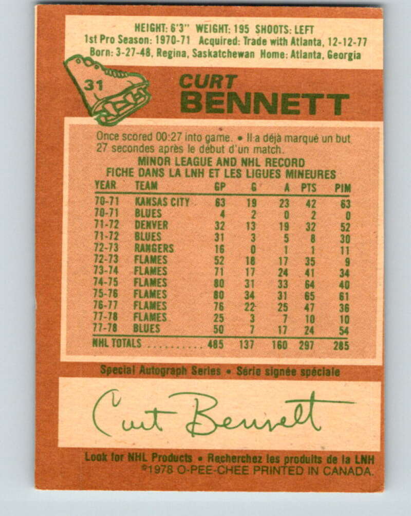 1978-79 O-Pee-Chee #31 Curt Bennett  St. Louis Blues  V21228