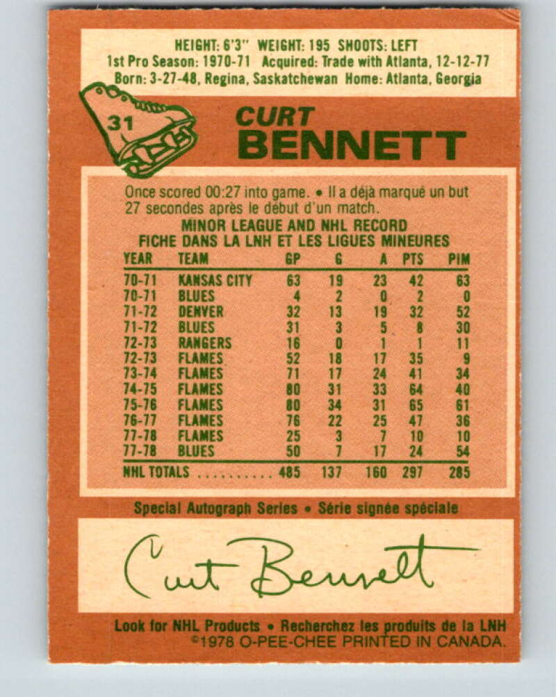 1978-79 O-Pee-Chee #31 Curt Bennett  St. Louis Blues  V21232