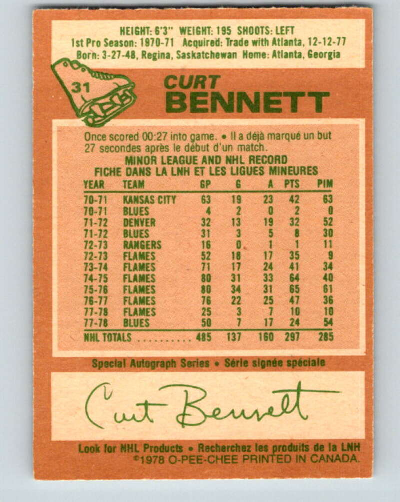1978-79 O-Pee-Chee #31 Curt Bennett  St. Louis Blues  V21233