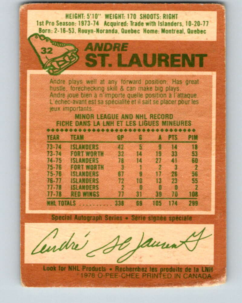 1978-79 O-Pee-Chee #32 Andre St. Laurent  Detroit Red Wings  V21236