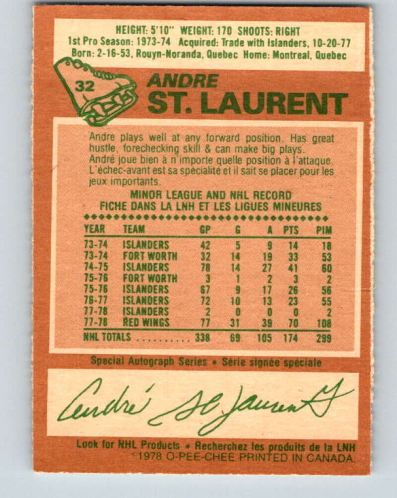 1978-79 O-Pee-Chee #32 Andre St. Laurent  Detroit Red Wings  V21238