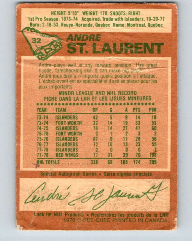 1978-79 O-Pee-Chee #32 Andre St. Laurent  Detroit Red Wings  V21241