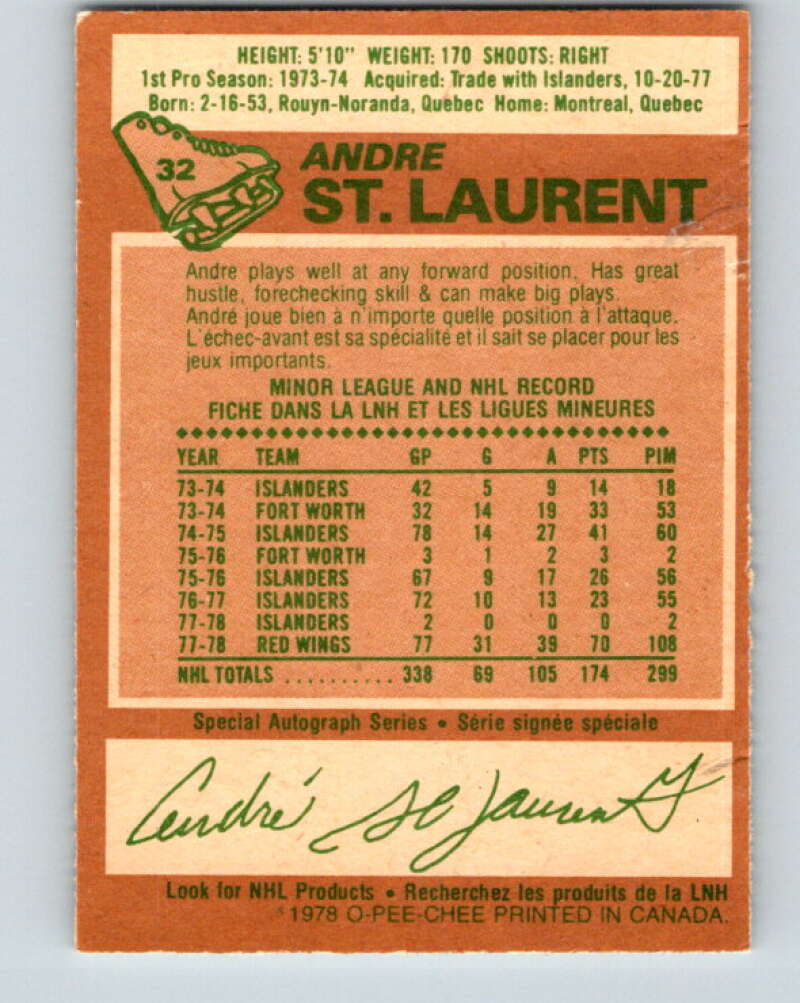 1978-79 O-Pee-Chee #32 Andre St. Laurent  Detroit Red Wings  V21242