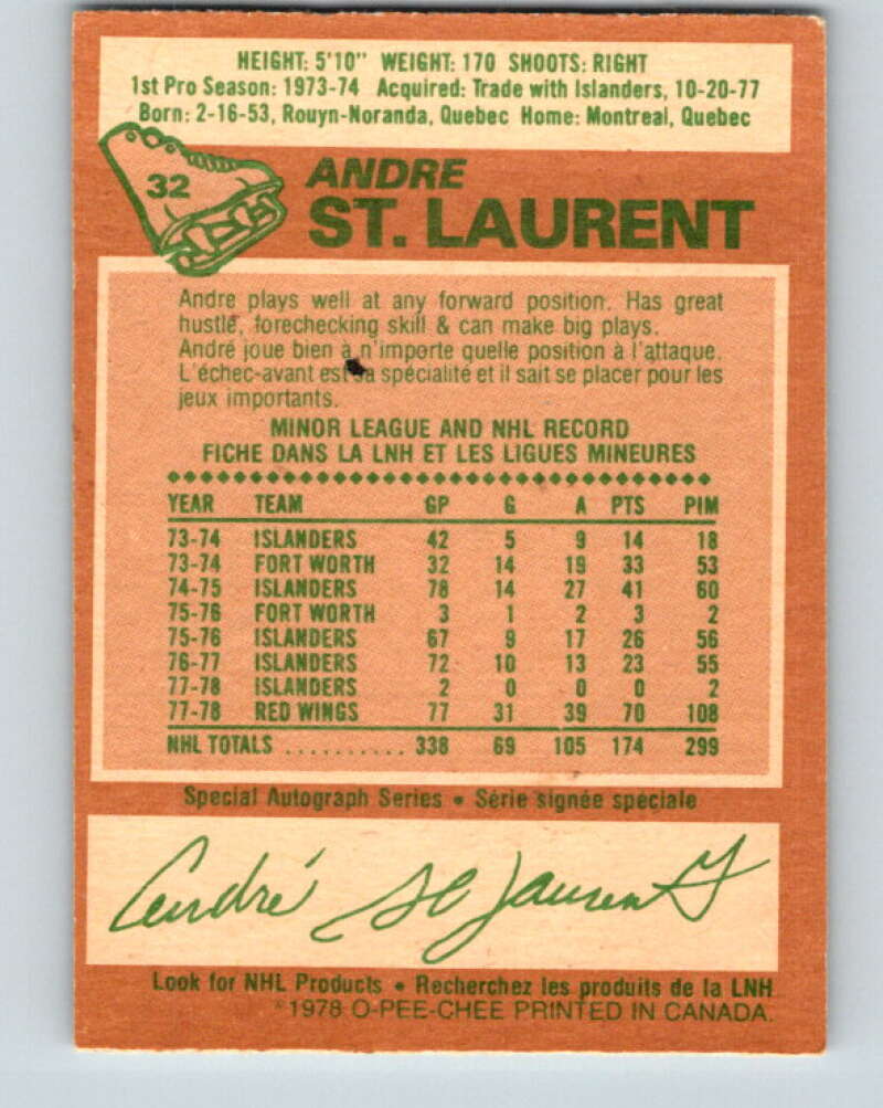 1978-79 O-Pee-Chee #32 Andre St. Laurent  Detroit Red Wings  V21244