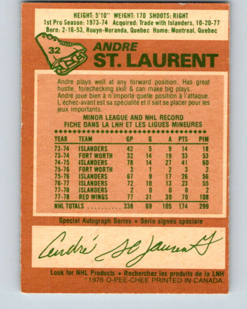 1978-79 O-Pee-Chee #32 Andre St. Laurent  Detroit Red Wings  V21247