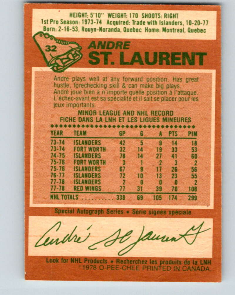 1978-79 O-Pee-Chee #32 Andre St. Laurent  Detroit Red Wings  V21248