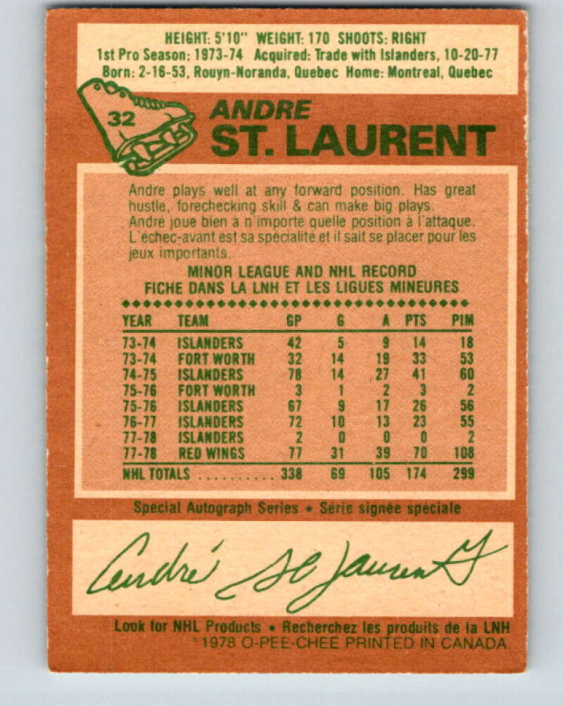 1978-79 O-Pee-Chee #32 Andre St. Laurent  Detroit Red Wings  V21249