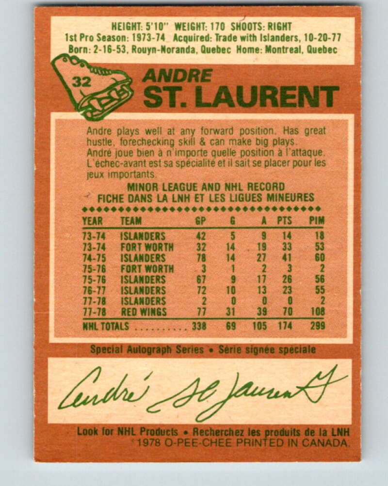 1978-79 O-Pee-Chee #32 Andre St. Laurent  Detroit Red Wings  V21250
