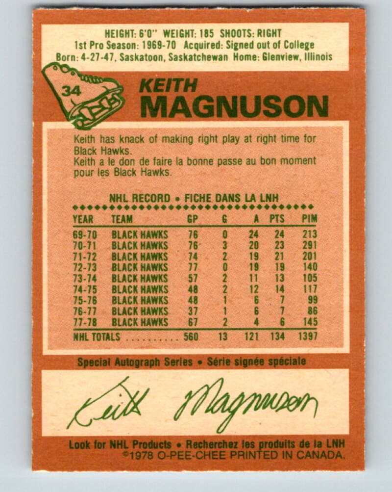 1978-79 O-Pee-Chee #34 Keith Magnuson  Chicago Blackhawks  V21270