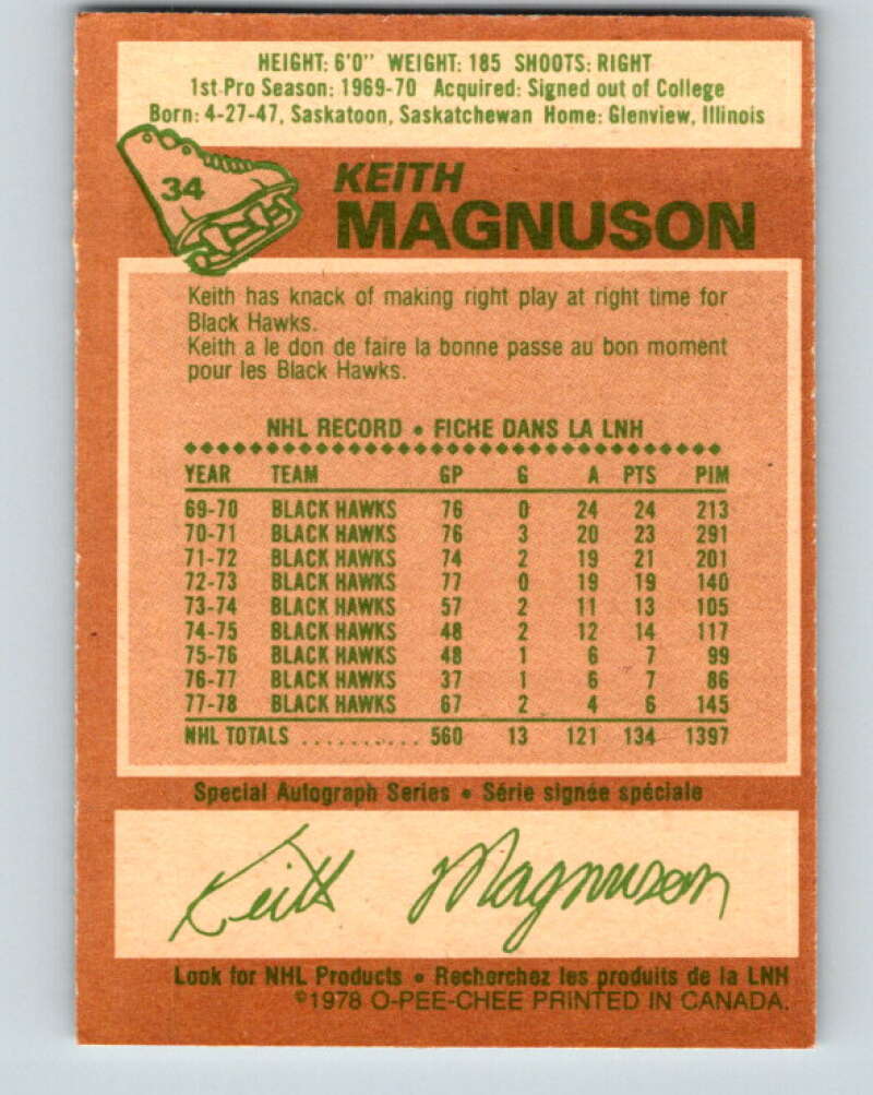 1978-79 O-Pee-Chee #34 Keith Magnuson  Chicago Blackhawks  V21280