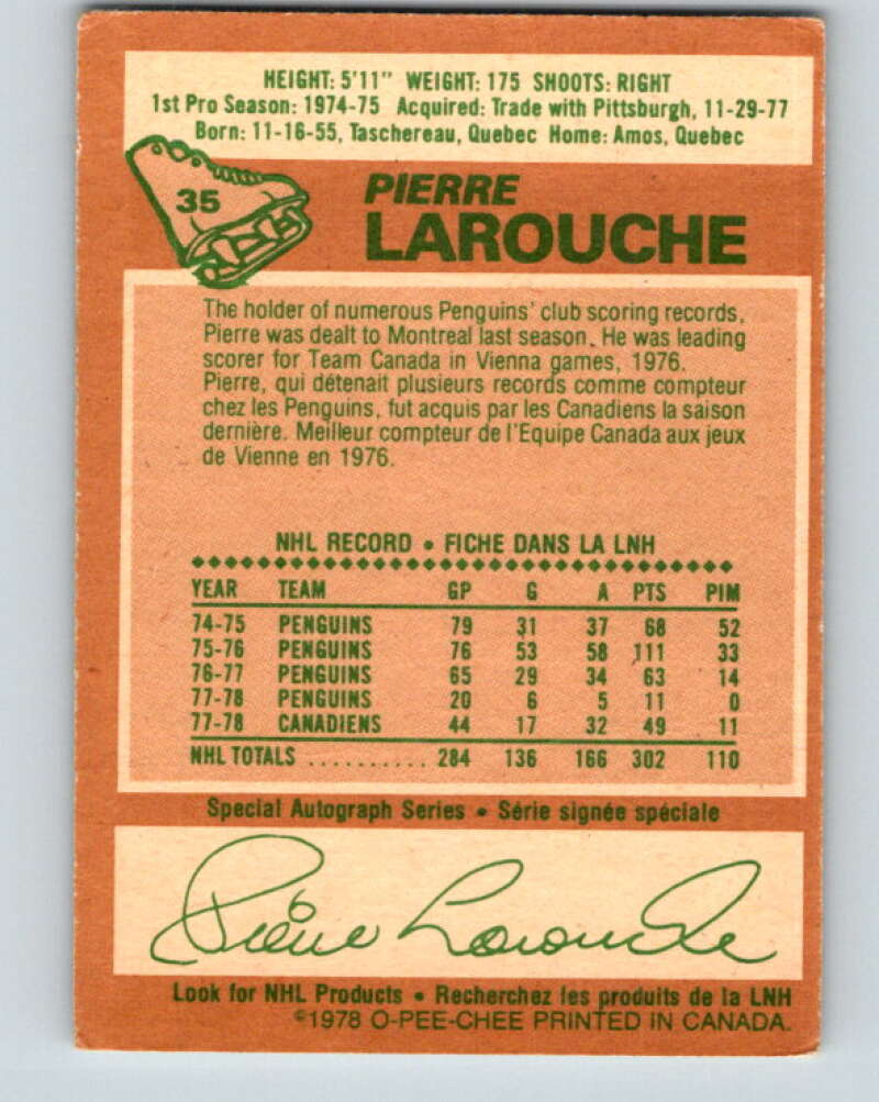 1978-79 O-Pee-Chee #35 Pierre Larouche  Montreal Canadiens  V21284