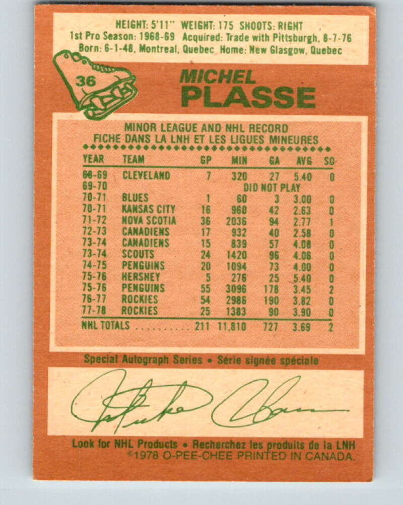 1978-79 O-Pee-Chee #36 Michel Plasse  Colorado Rockies  V21302