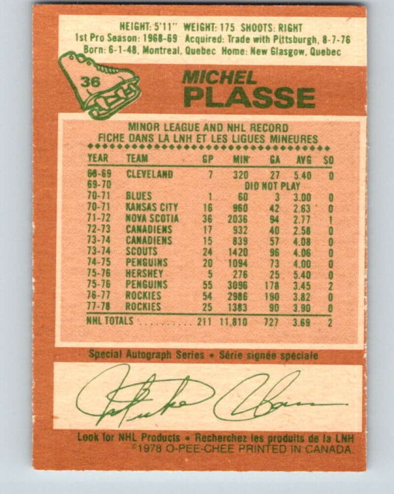 1978-79 O-Pee-Chee #36 Michel Plasse  Colorado Rockies  V21305