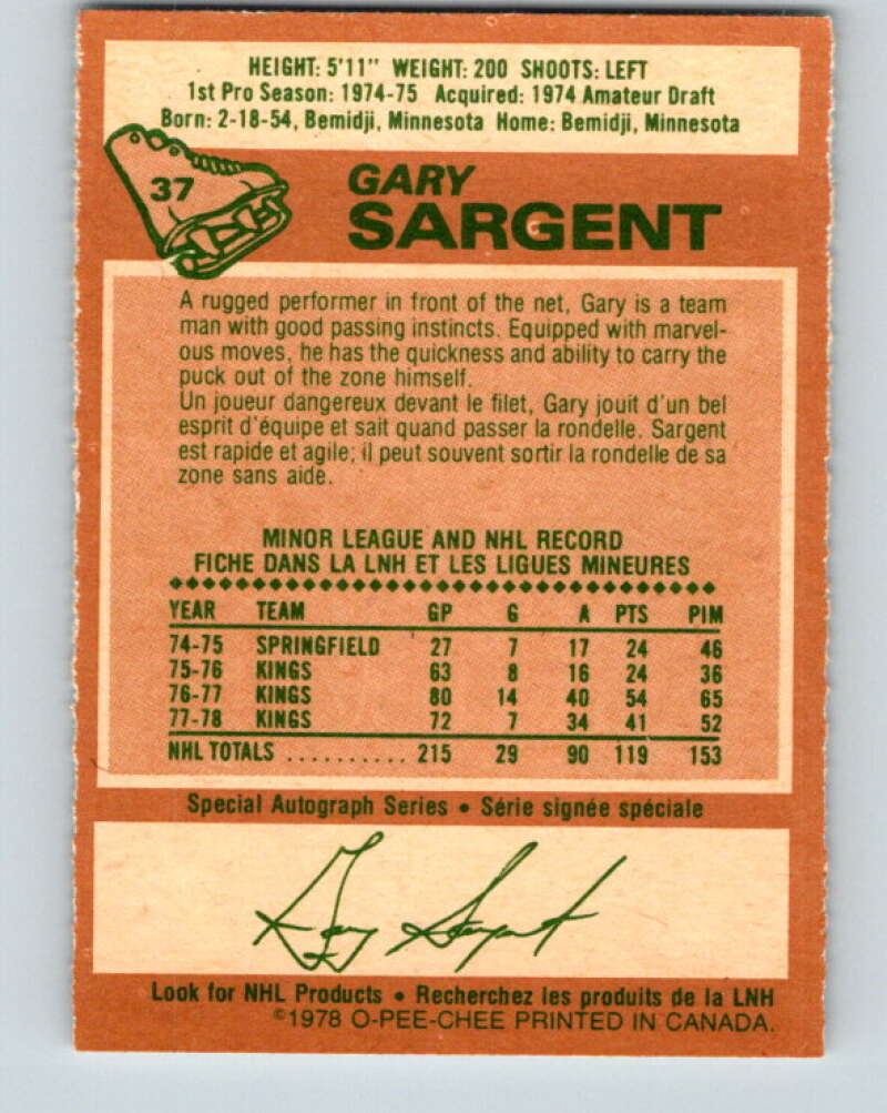 1978-79 O-Pee-Chee #37 Gary Sargent  Minnesota North Stars  V21306