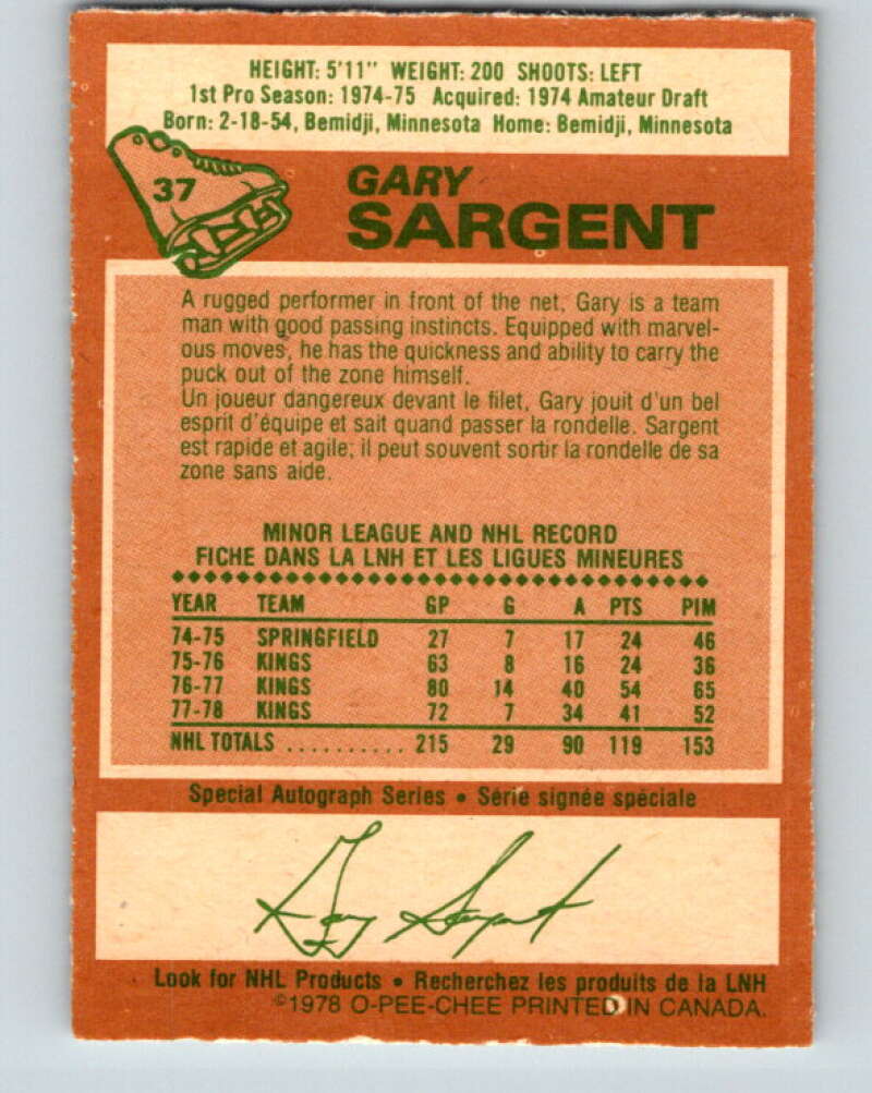 1978-79 O-Pee-Chee #37 Gary Sargent  Minnesota North Stars  V21310