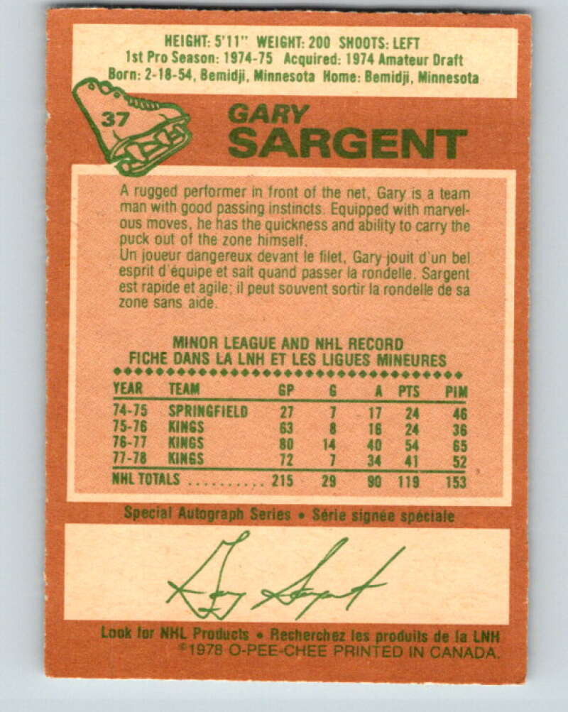 1978-79 O-Pee-Chee #37 Gary Sargent  Minnesota North Stars  V21311