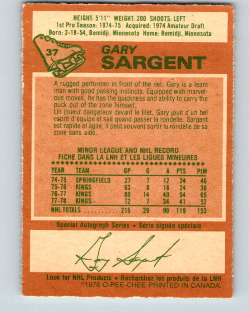 1978-79 O-Pee-Chee #37 Gary Sargent  Minnesota North Stars  V21312