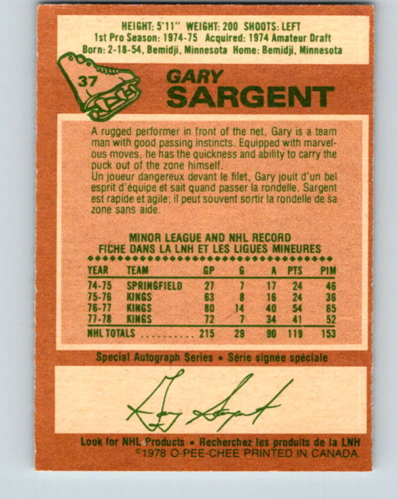 1978-79 O-Pee-Chee #37 Gary Sargent  Minnesota North Stars  V21313