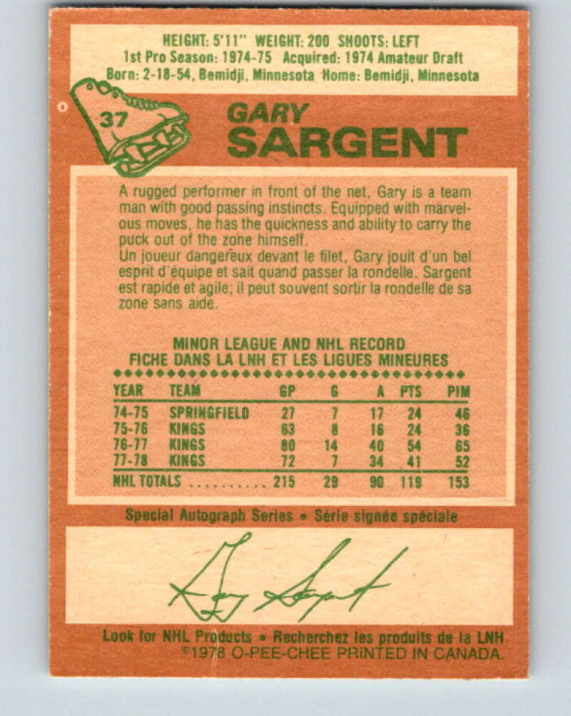 1978-79 O-Pee-Chee #37 Gary Sargent  Minnesota North Stars  V21319