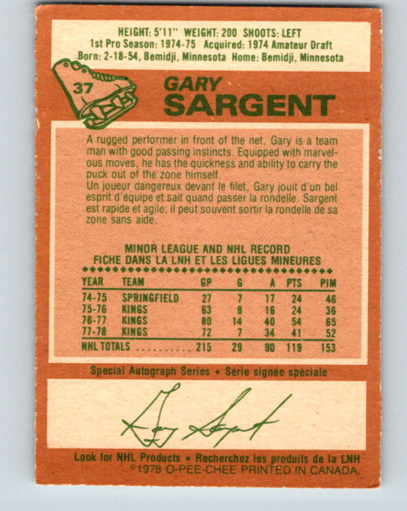 1978-79 O-Pee-Chee #37 Gary Sargent  Minnesota North Stars  V21320