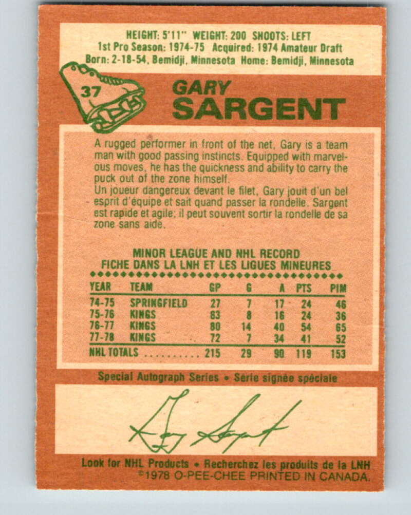 1978-79 O-Pee-Chee #37 Gary Sargent  Minnesota North Stars  V21322