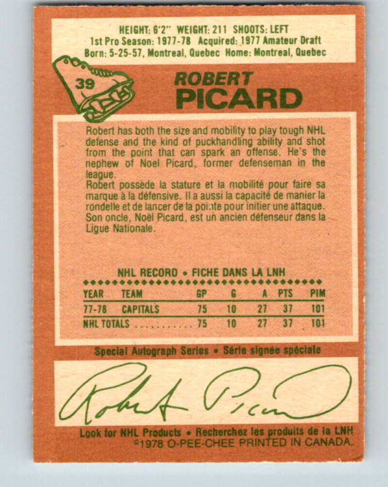 1978-79 O-Pee-Chee #39 Robert Picard RC Rookie Capitals  V21346