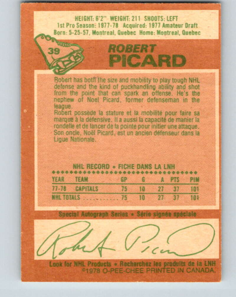 1978-79 O-Pee-Chee #39 Robert Picard RC Rookie Capitals  V21347
