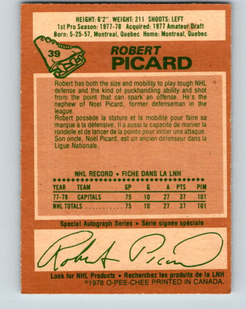 1978-79 O-Pee-Chee #39 Robert Picard RC Rookie Capitals  V21350