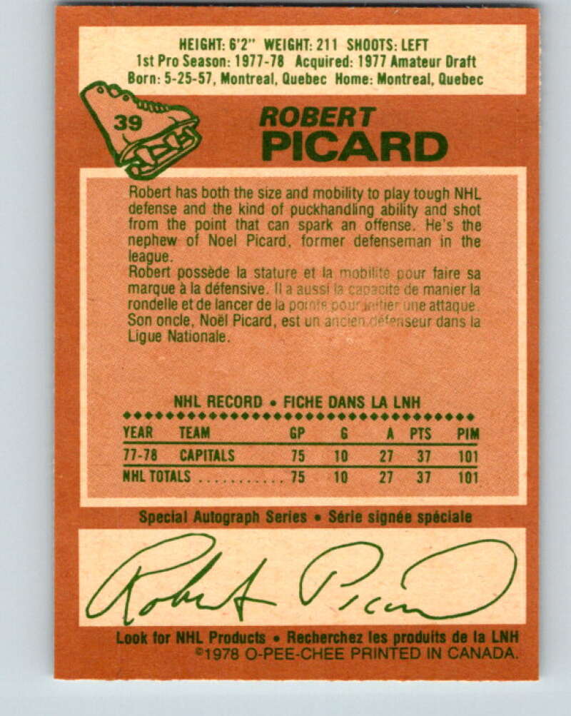 1978-79 O-Pee-Chee #39 Robert Picard RC Rookie Capitals  V21352